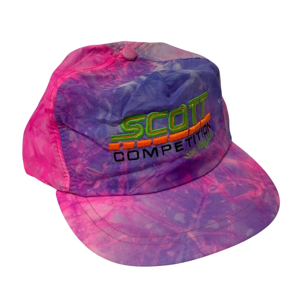 Vintage Scott Competition Sun Valley Idaho Tie Dye Nylon Hat Pink Purple 90s